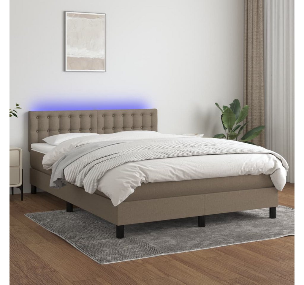 vidaXL Boxspringbett Boxspringbett mit Matratze LED Taupe 140x200 cm Stoff günstig online kaufen