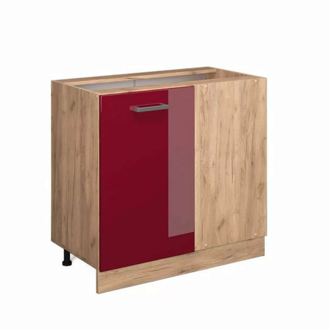 Vicco Eckunterschrank R-Line, Bordeaux Hochglanz/Goldkraft Eiche, 86 cm, AP günstig online kaufen