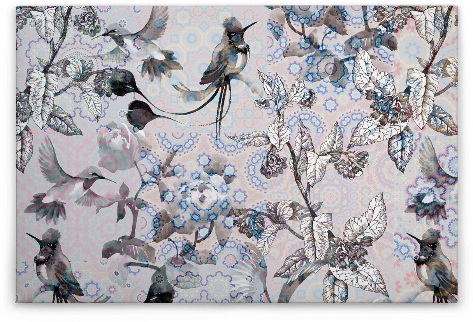 Bricoflor Bild Auf Leinwand Vogel Und Blumen Wandbild 90 X 60 Cm Quer Leinw günstig online kaufen