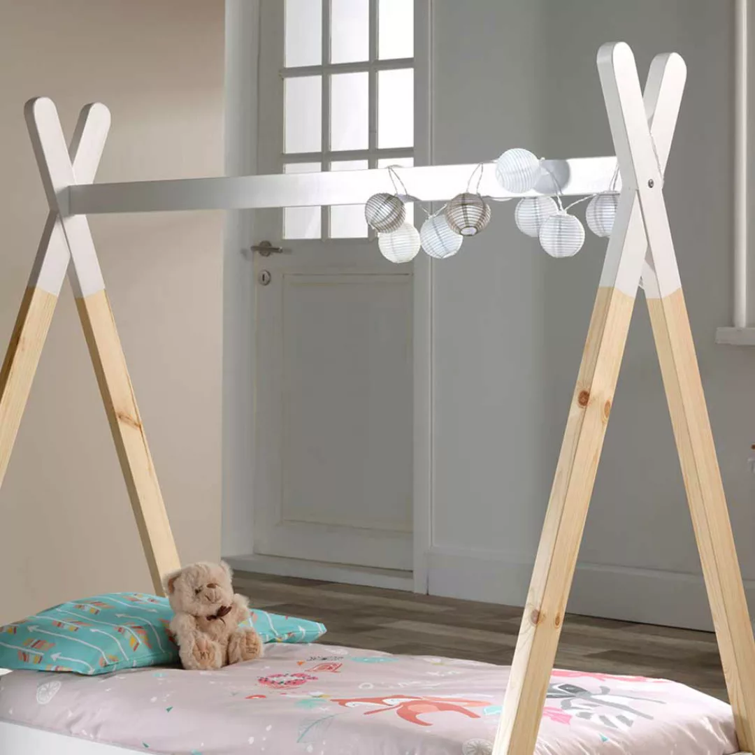 Kleinkinderbett im Tipi Zelt Design Kiefer Massivholz in Weiß günstig online kaufen