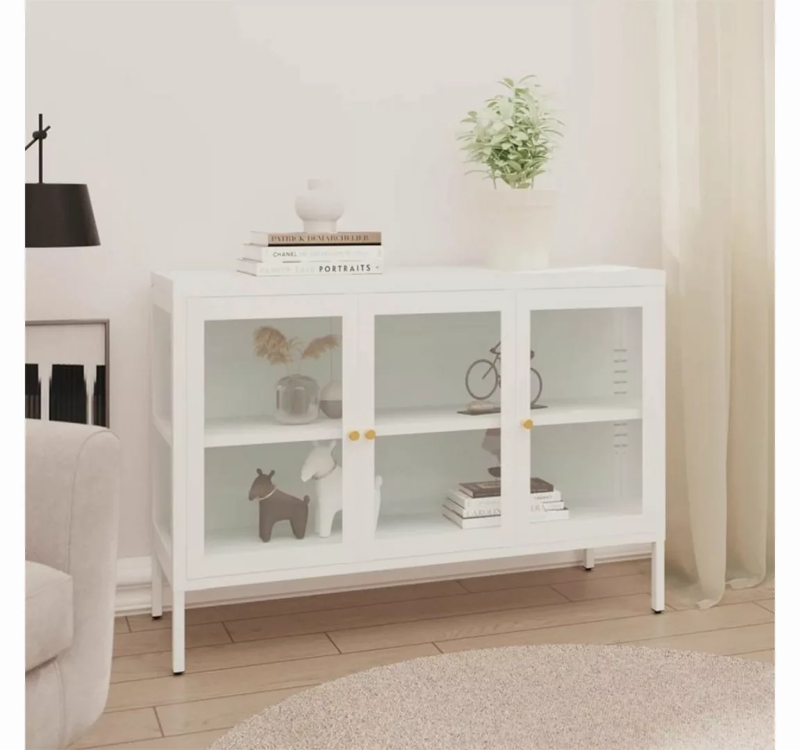 Sideboard Weiß 105x35x70 Cm Stahl Und Glas günstig online kaufen