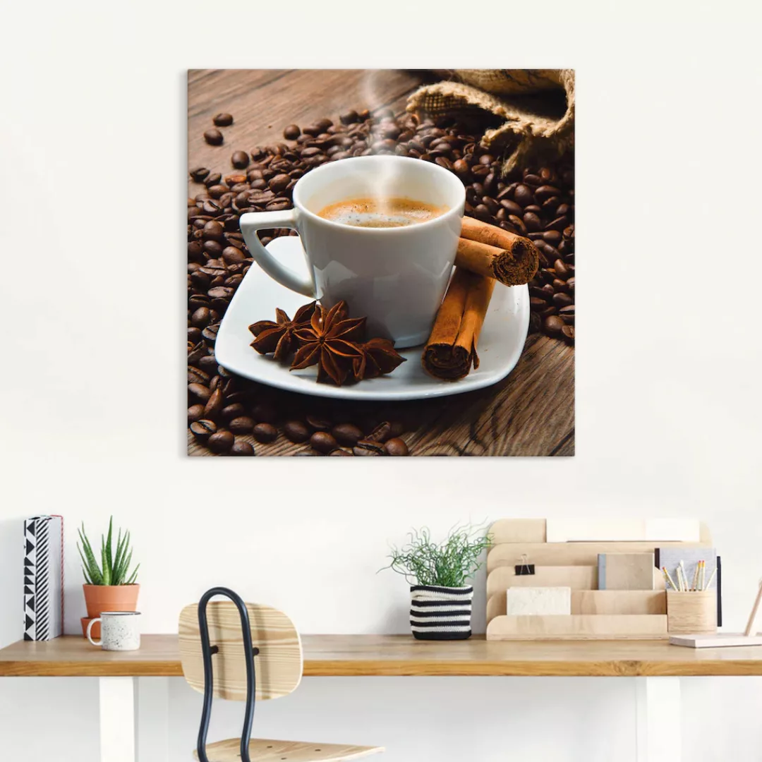 Artland Wandbild "Kaffeetasse Leinensack mit Kaffeebohnen", Getränke, (1 St günstig online kaufen