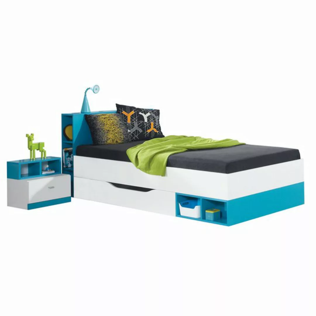 Lomadox Jugendbett MIJAS-133, Bett 90x200 cm mit Nachtschrank modern weiß m günstig online kaufen
