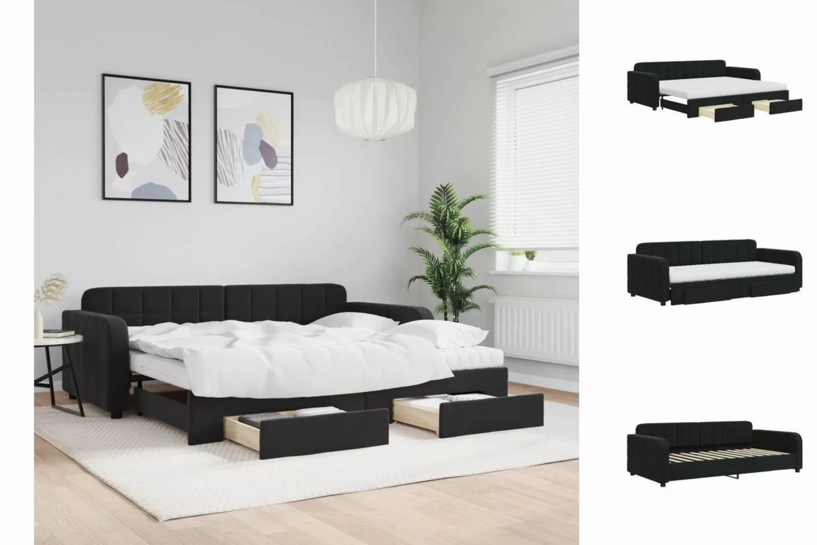 vidaXL Gästebett Tagesbett Ausziehbar mit Schubladen Schwarz 90x200 cm Samt günstig online kaufen