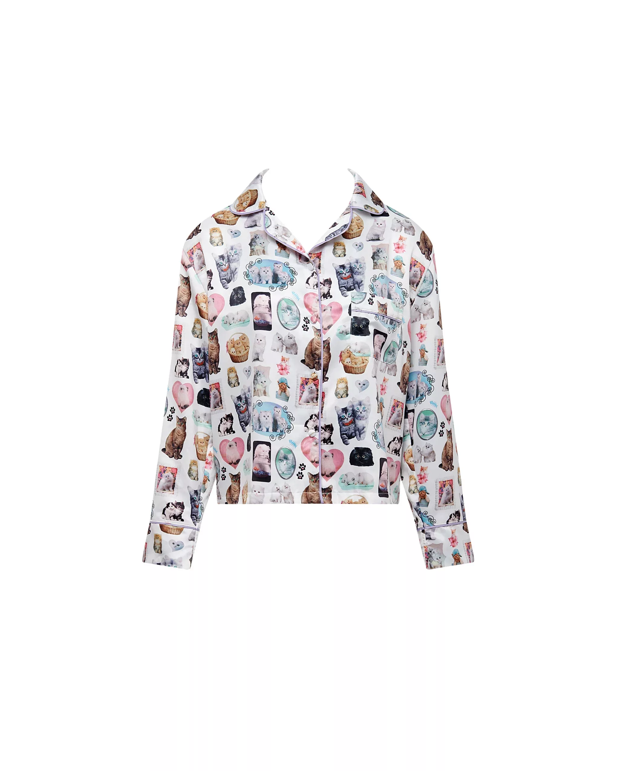 Bluebella BB x Ashley Williams Luxus-Satin-Hemd mit Kätzchen-Print günstig online kaufen