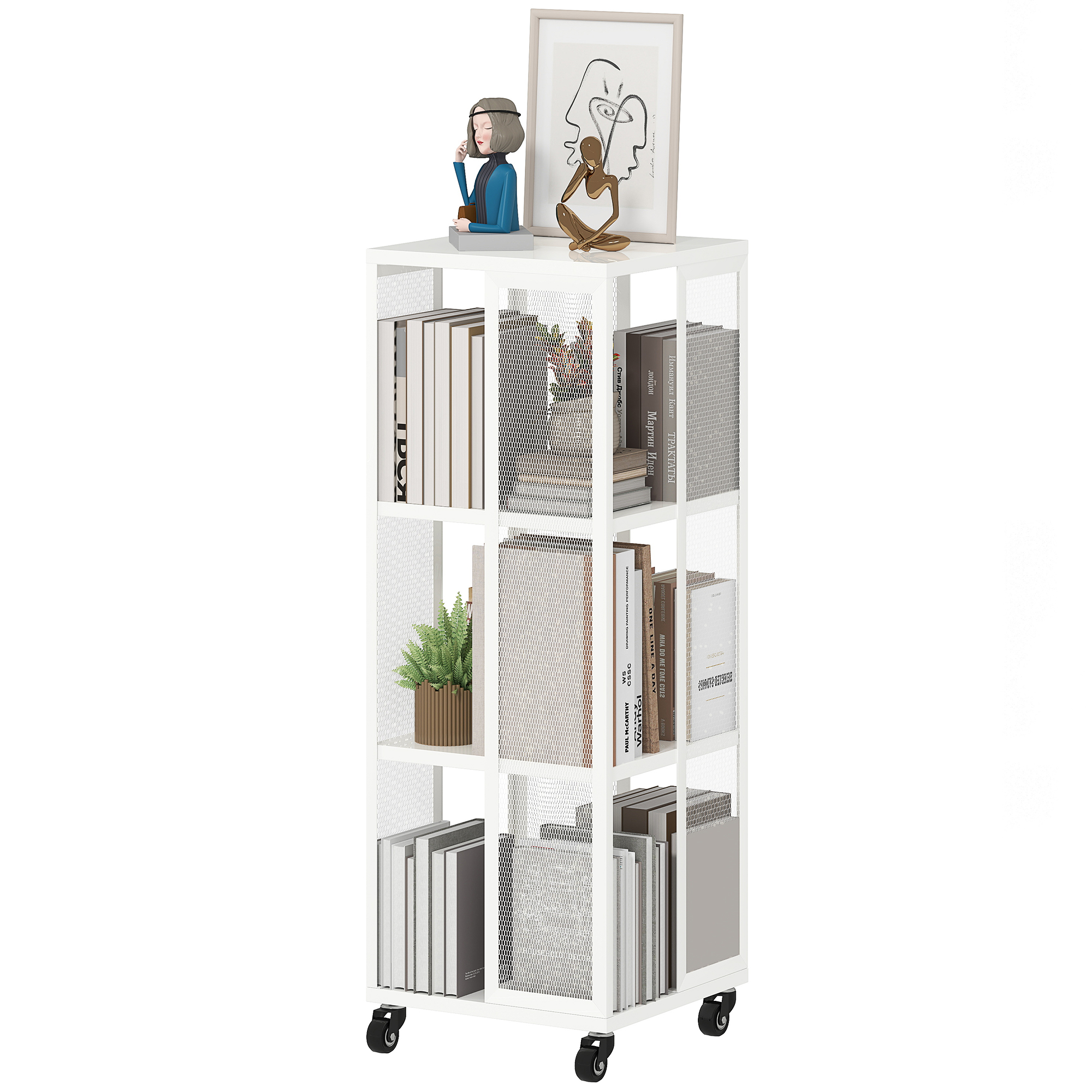 HOMCOM Modernes 3-stöckiges Bücherregal, Metallregal mit Rädern für Wohnzim günstig online kaufen