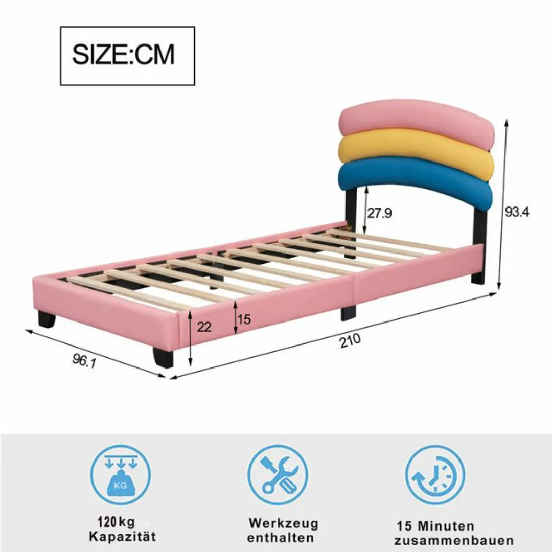 HOMAVO Kinderbett Kinderbett Polsterbett 90*200cm mit Lattenrost,Regenbogen günstig online kaufen