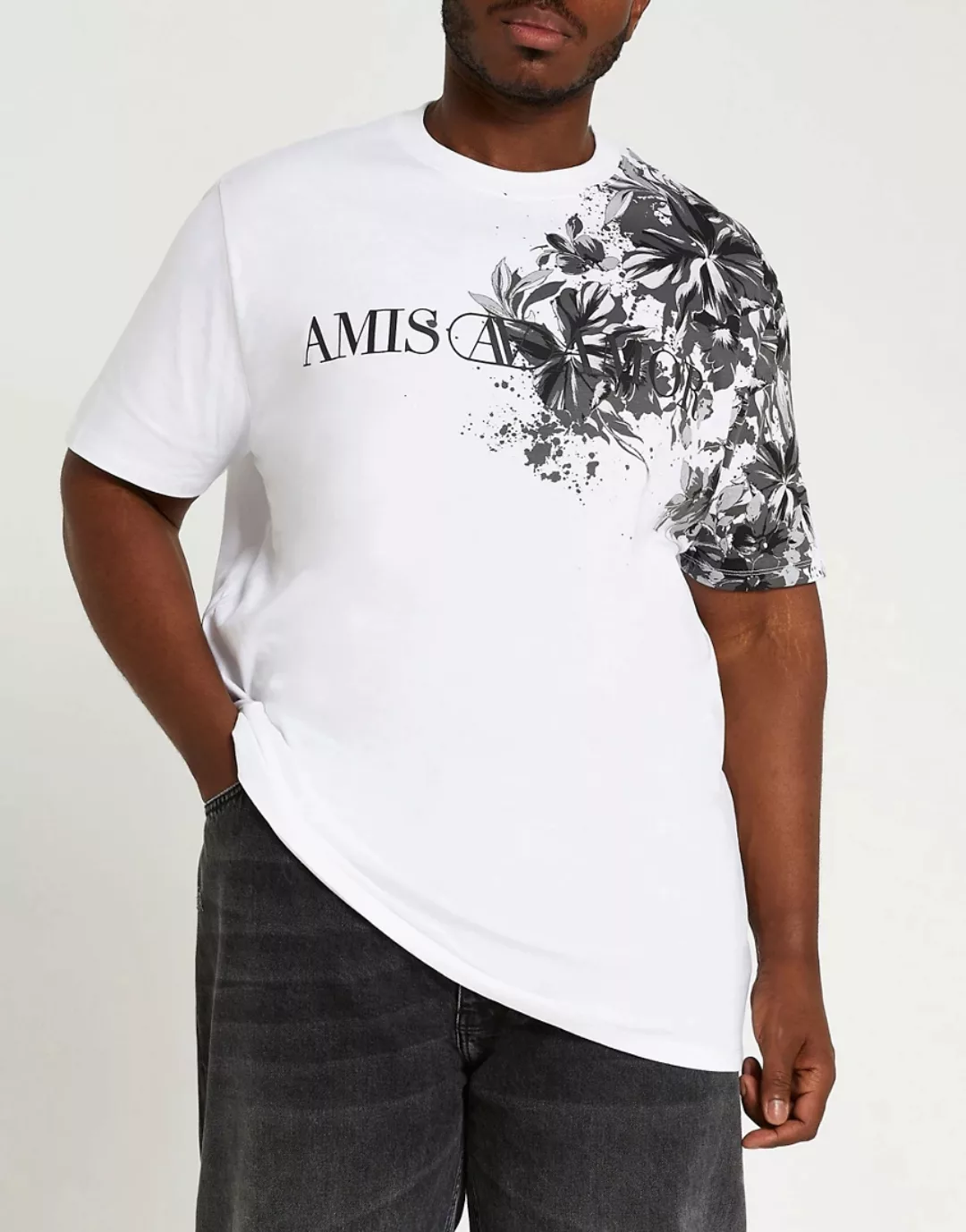 River Island – B&T – Schmal geschnittenes T-Shirt in Weiß mit Blumenprint günstig online kaufen
