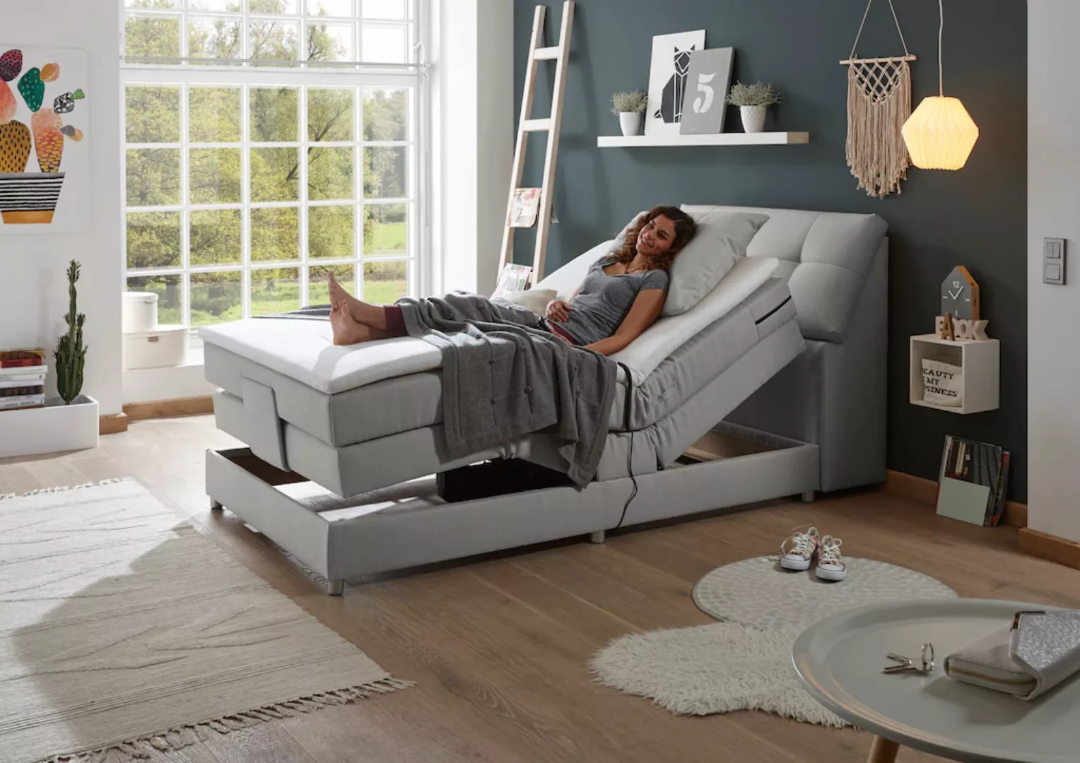 ED EXCITING DESIGN Boxspringbett "Carpino", inkl. Motor, Stauraum im Kopfte günstig online kaufen