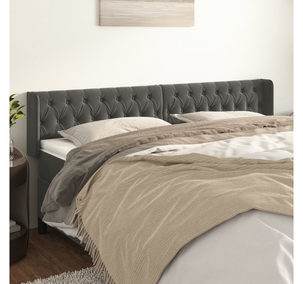 vidaXL Bett, Kopfteil mit Ohren Dunkelgrau 203x16x78/88 cm Samt günstig online kaufen