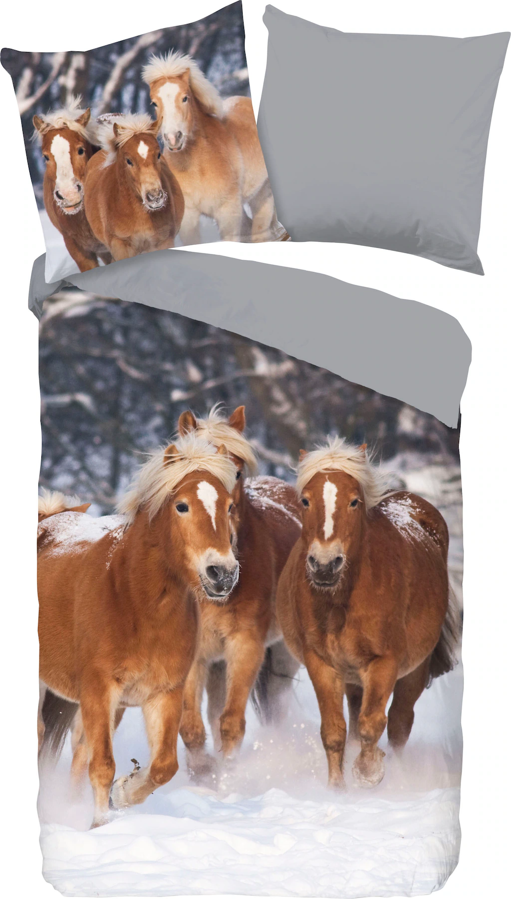 good morning Kinderbettwäsche »Happy horses«, Biber, 135x200, Weich, Warm, günstig online kaufen