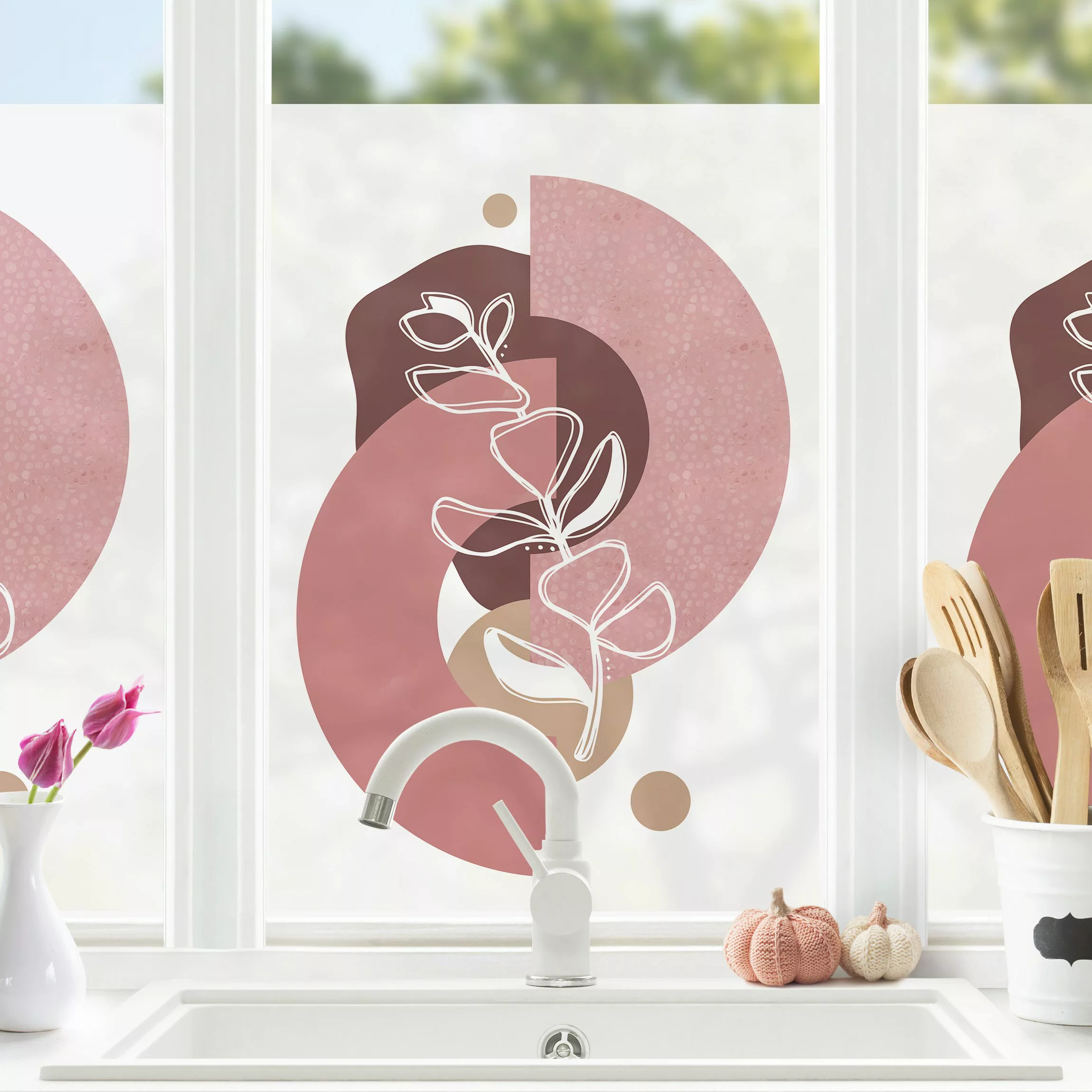 Fensterfolie Geometrische Formen - Blätter Pink günstig online kaufen