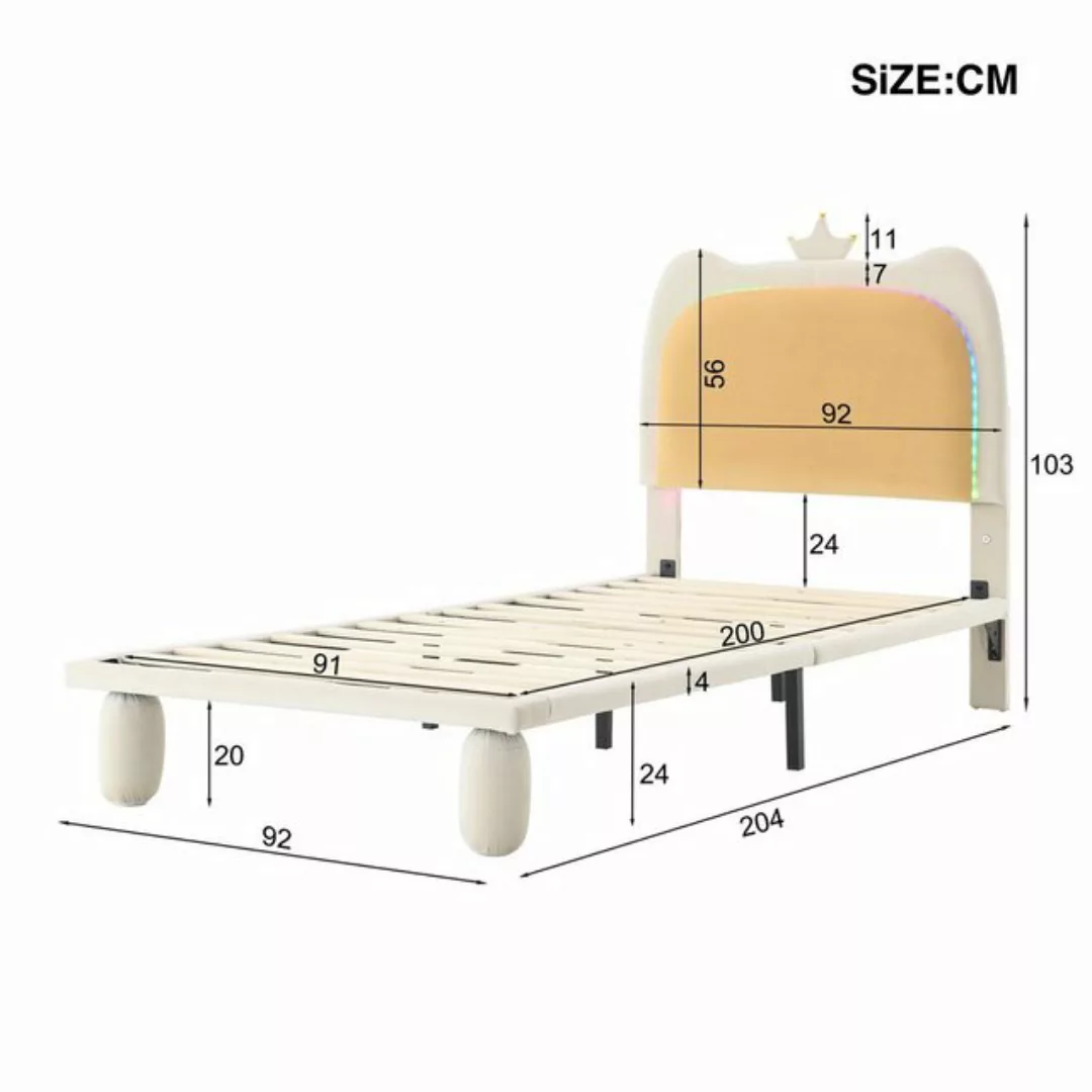 HAUSS SPLOE Polsterbett 90x200cm Kopfteil mit Krone und LED-Streifen, Samt, günstig online kaufen