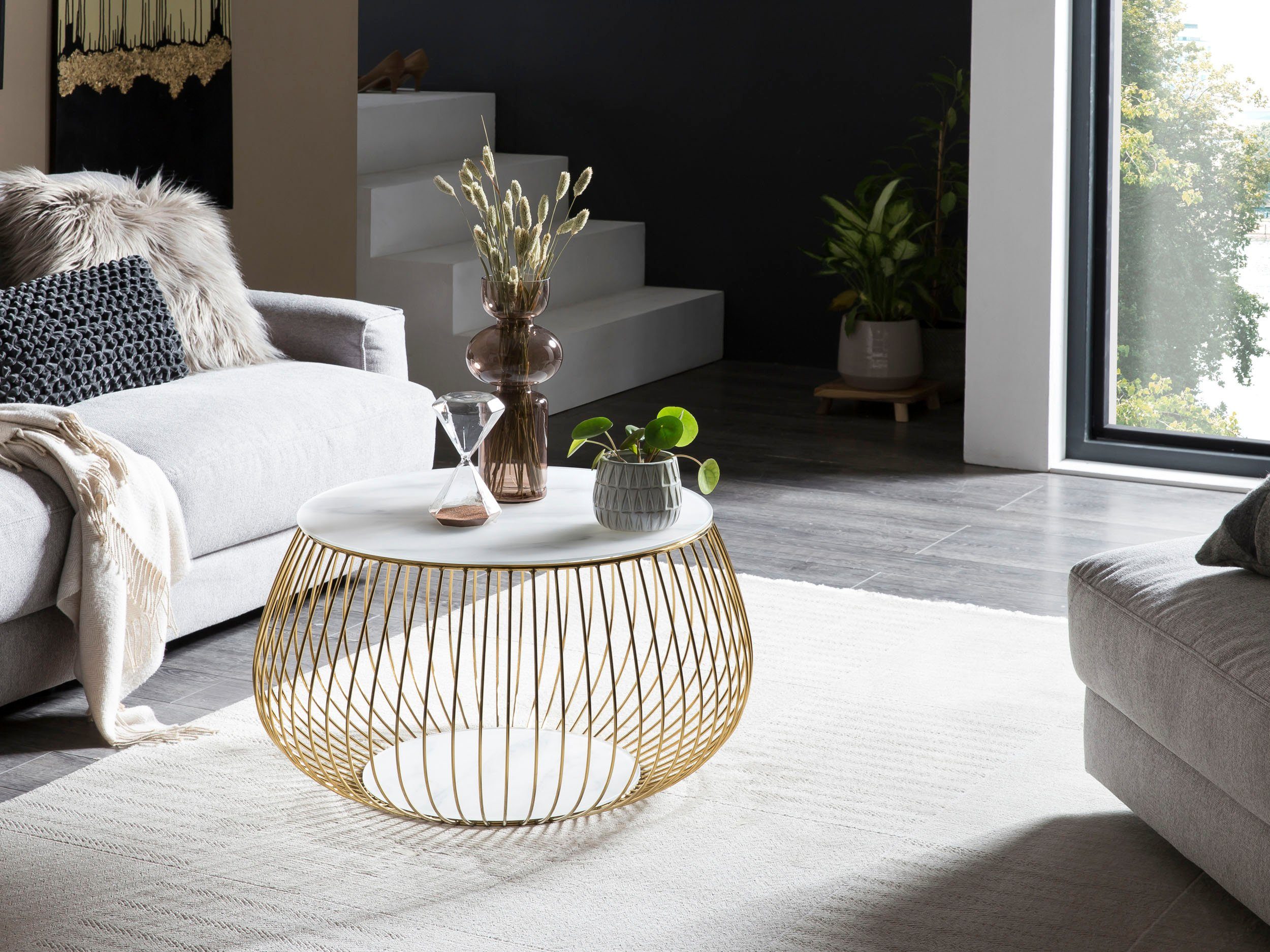 SalesFever Couchtisch, Kristallklare Eleganz mit Marmoroptik, rosegoldfarbe günstig online kaufen