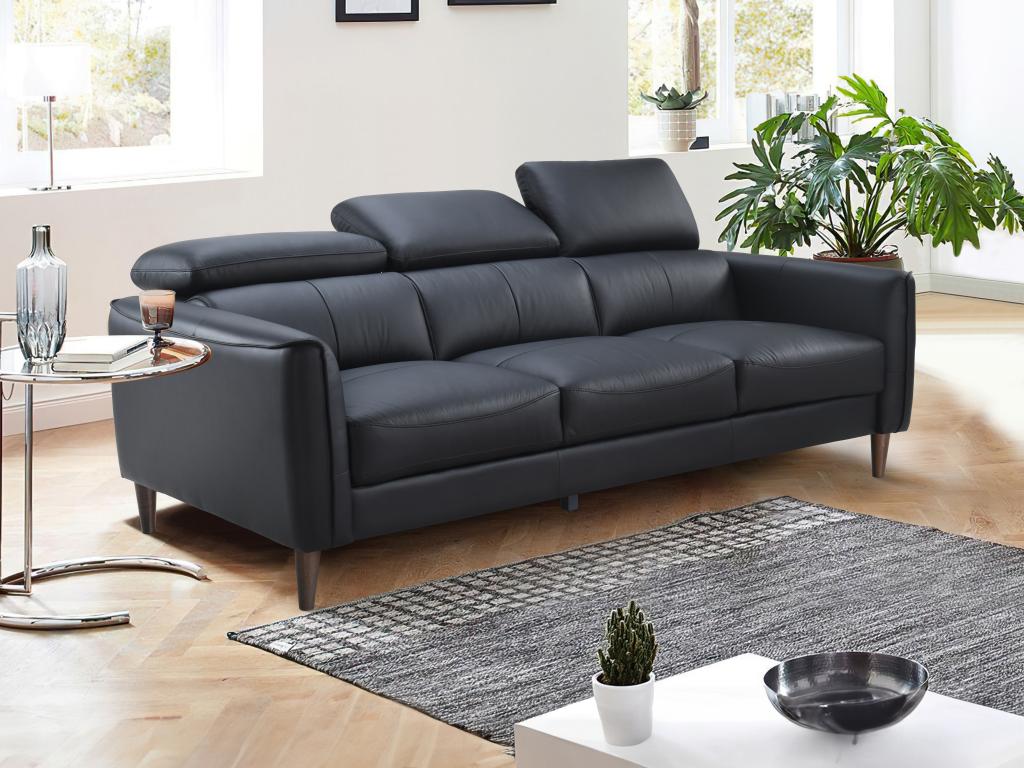 Sofa 3-Sitzer - Büffelleder - Schwarz - SALVI günstig online kaufen