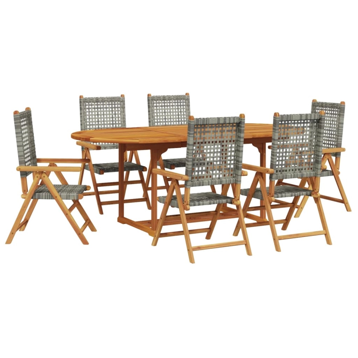 vidaXL 7-tlg Garten-Essgruppe Poly Rattan und Massivholz Grau Modell 1 günstig online kaufen