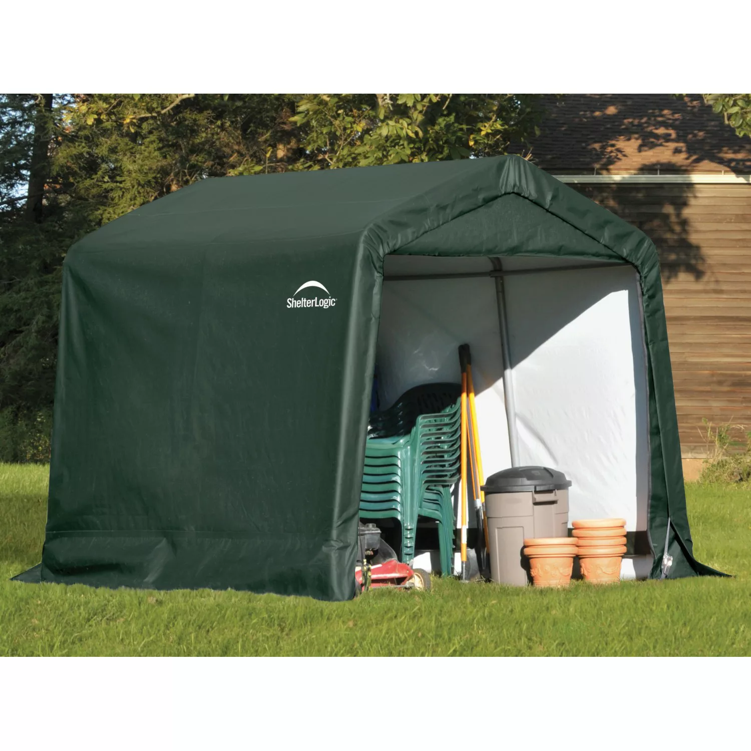 ShelterLogic Foliengerätehaus 5,76 m² Grün 240 cm x 240 cm günstig online kaufen