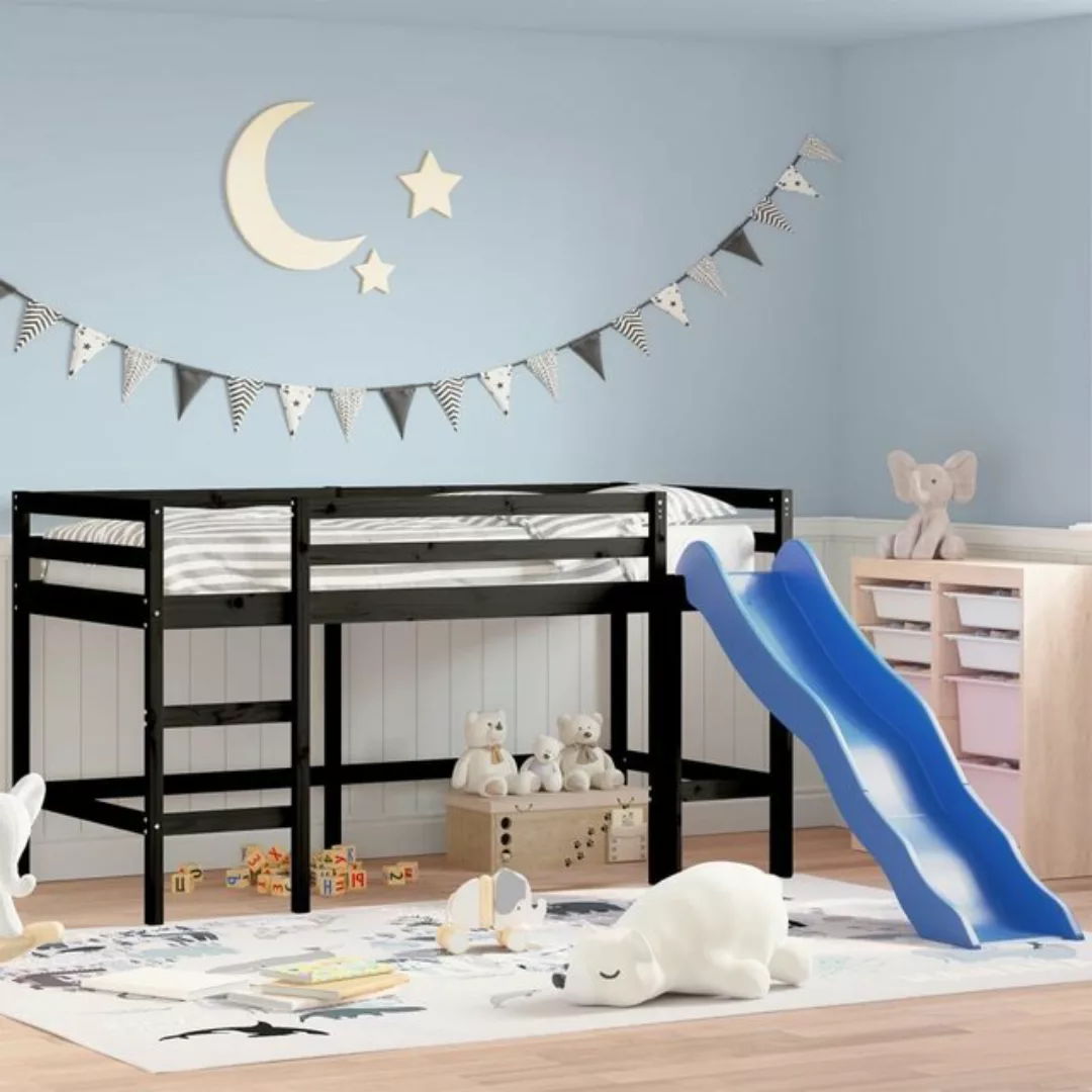 vidaXL Kinderbett Kinderhochbett mit Rutsche Schwarz 90x190 cm Massivholz K günstig online kaufen