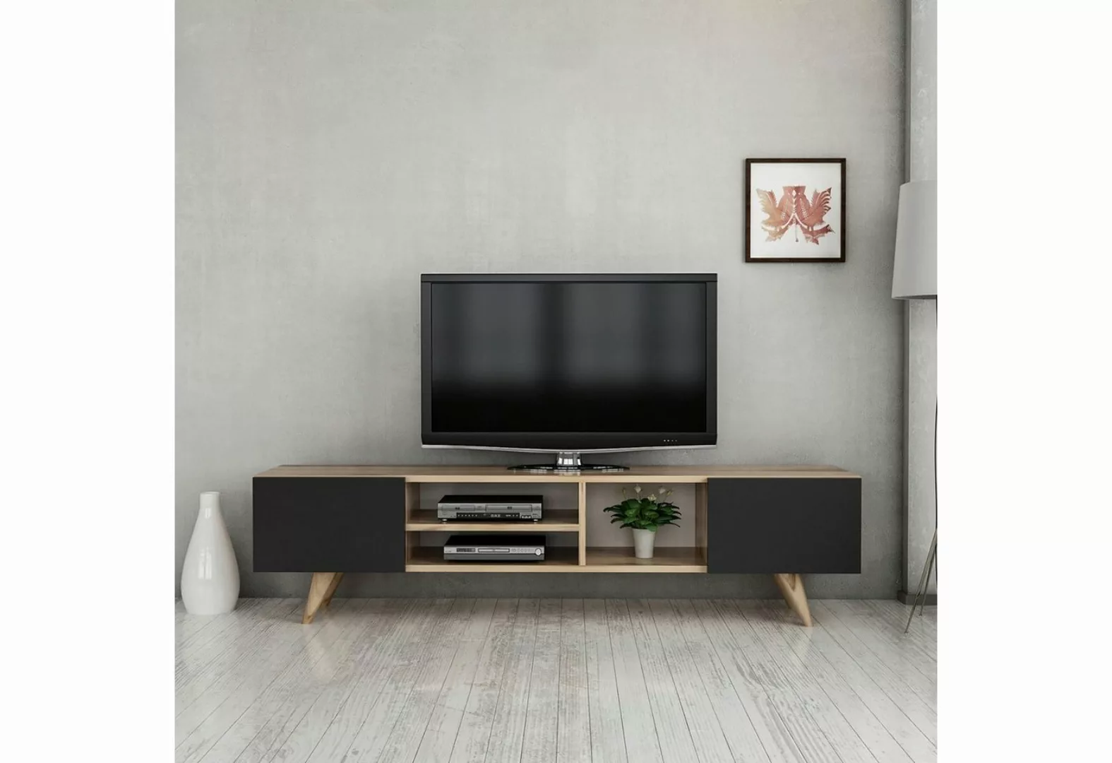 en.casa TV-Schrank »Assens« TV Bank 40x160x31cm mit 2 Klapptüren Eiche / Sc günstig online kaufen