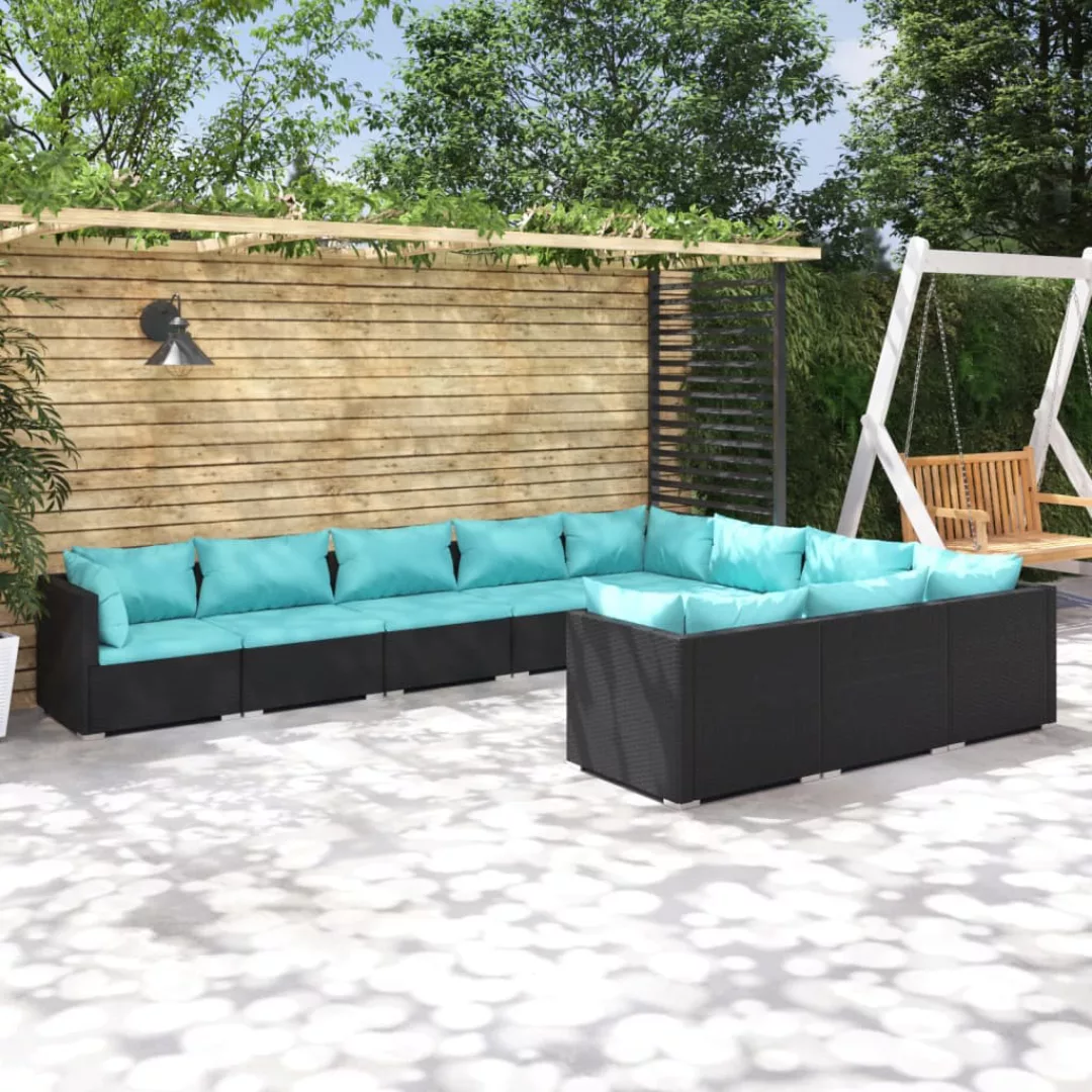 Vidaxl 10-tlg. Garten-lounge-set Mit Kissen Poly Rattan Schwarz günstig online kaufen