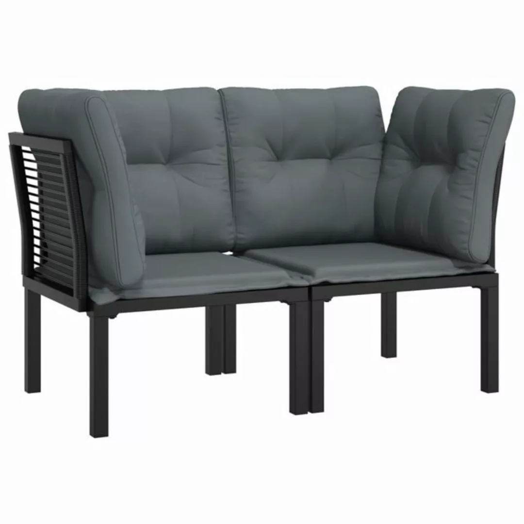 vidaXL Loungesofa Garten-Eckstühle mit Kissen 2 Stk. Schwarz & Grau Poly Ra günstig online kaufen