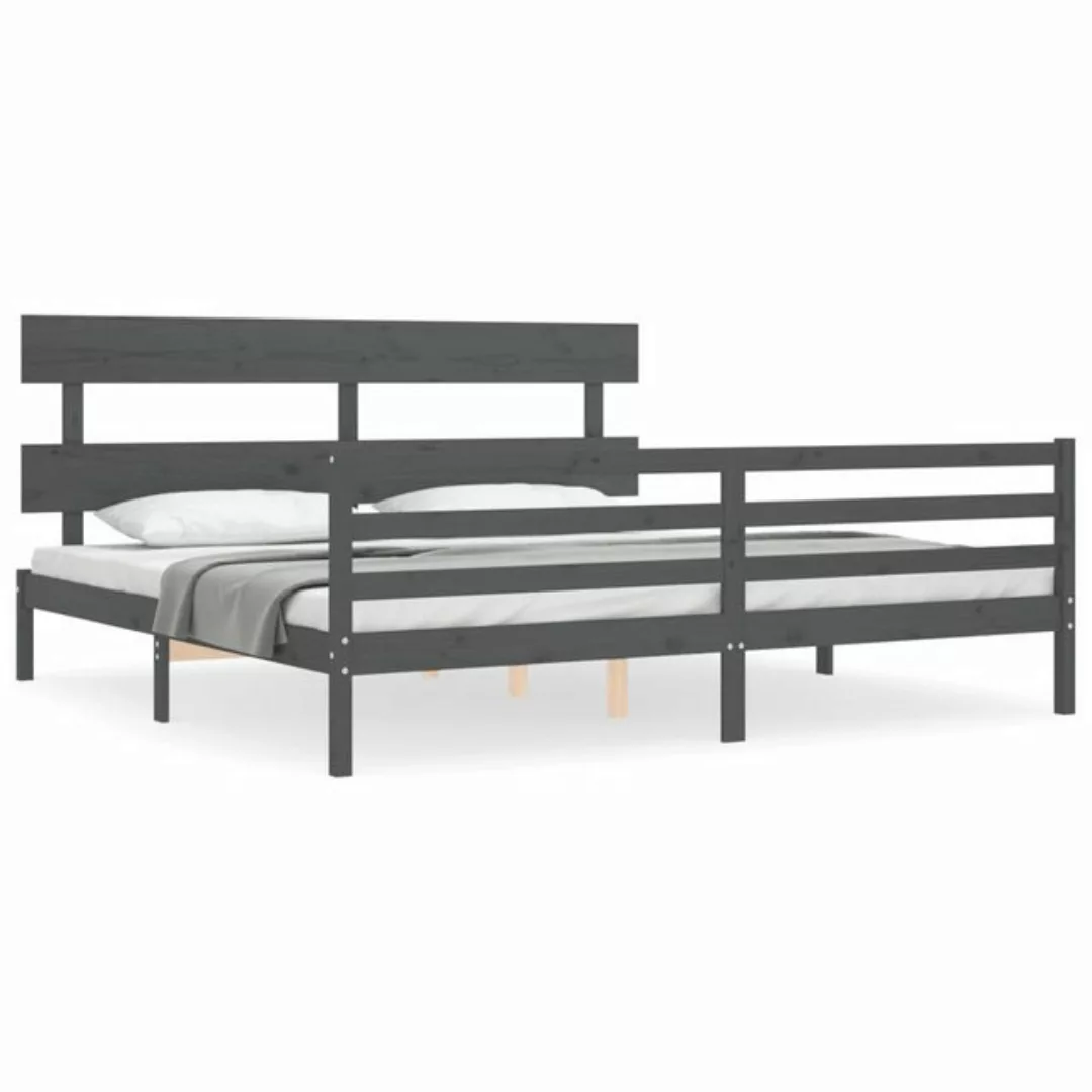 furnicato Bett Massivholzbett mit Kopfteil Grau 200x200 cm günstig online kaufen