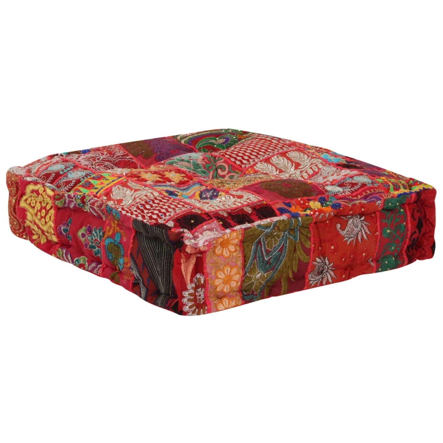 vidaXL Pouf Flickwerk Quadrat Baumwolle Handgefertigt 50×50×12 cm Rot günstig online kaufen