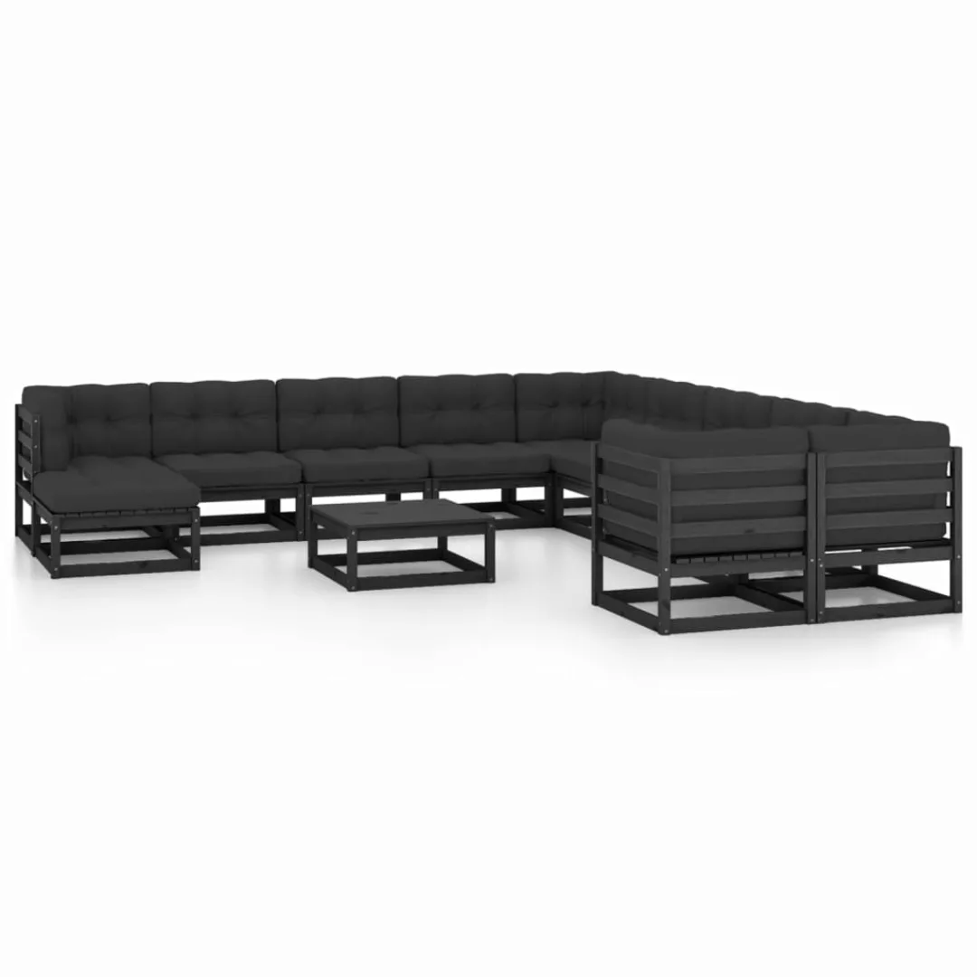 12-tlg. Garten-lounge-set Mit Kissen Schwarz Kiefer Massivholz günstig online kaufen