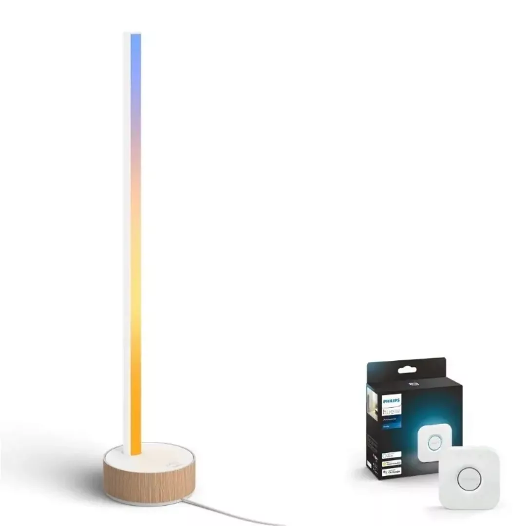 Philips Hue Bluetooth Gradient Tischleuchte Signe in Weiß und Braun 12W 104 günstig online kaufen