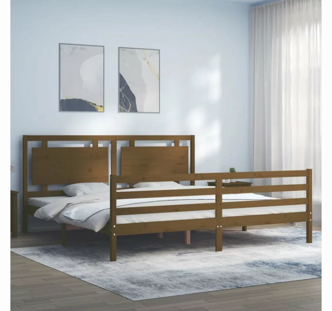 furnicato Bett Massivholzbett mit Kopfteil Honigbraun 200x200 cm günstig online kaufen