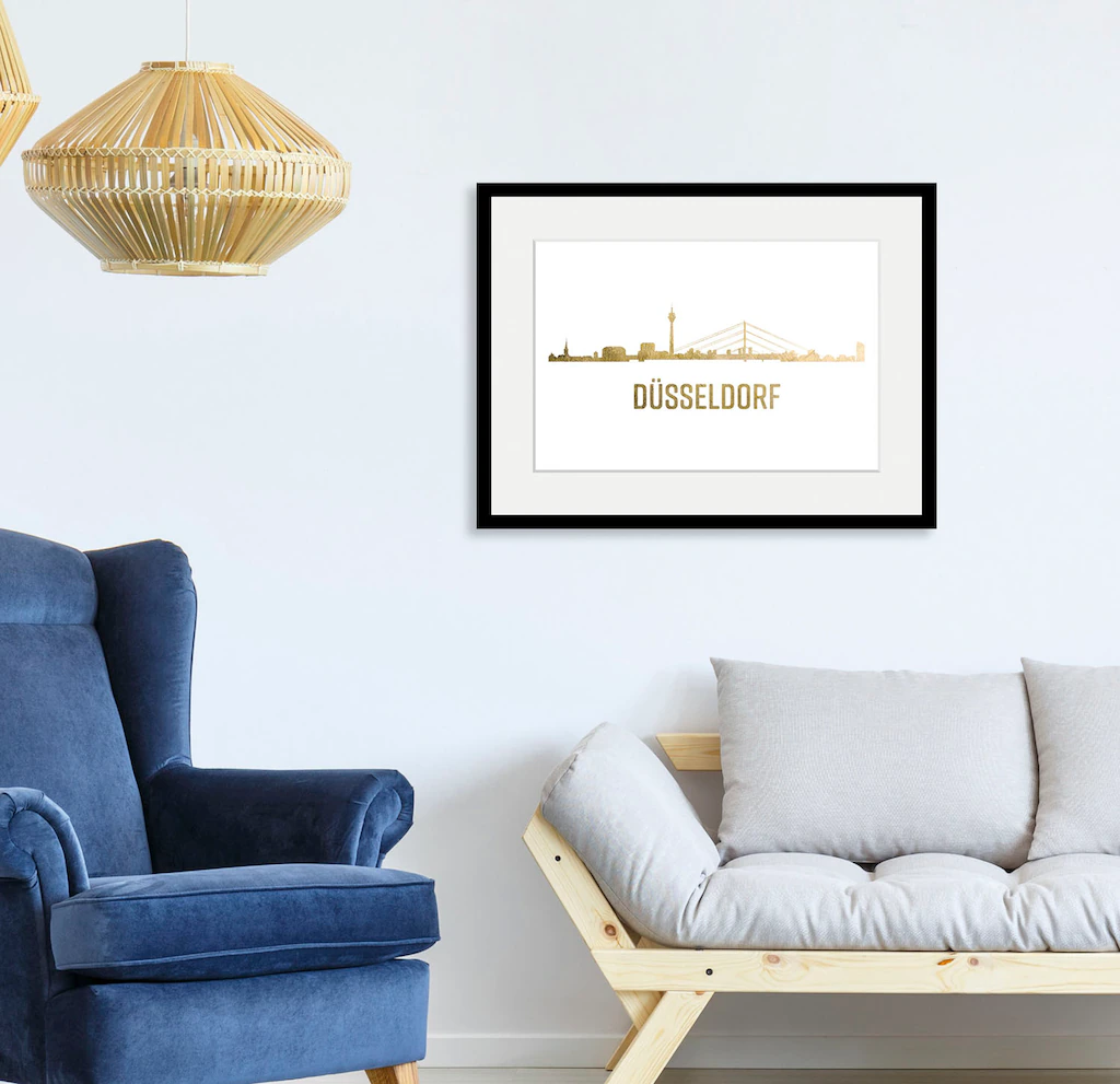 queence Bild "Düsseldorf Skyline GOLD", Städte-Stadt-Deutschland-Kirche-Geb günstig online kaufen