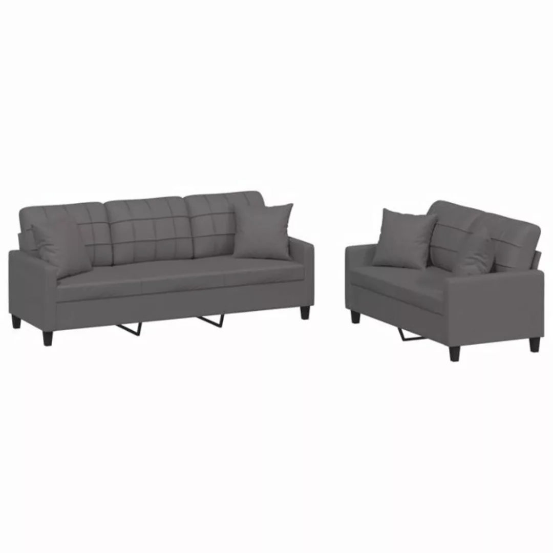 vidaXL Sofa Sofagarnitur mit Kissen Kunstleder, Standard, Grau günstig online kaufen