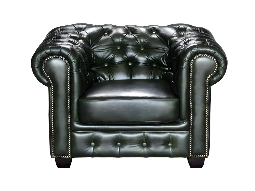 Chesterfield Ledersessel - Büffelleder - Schwarzgrün - BRENTON günstig online kaufen