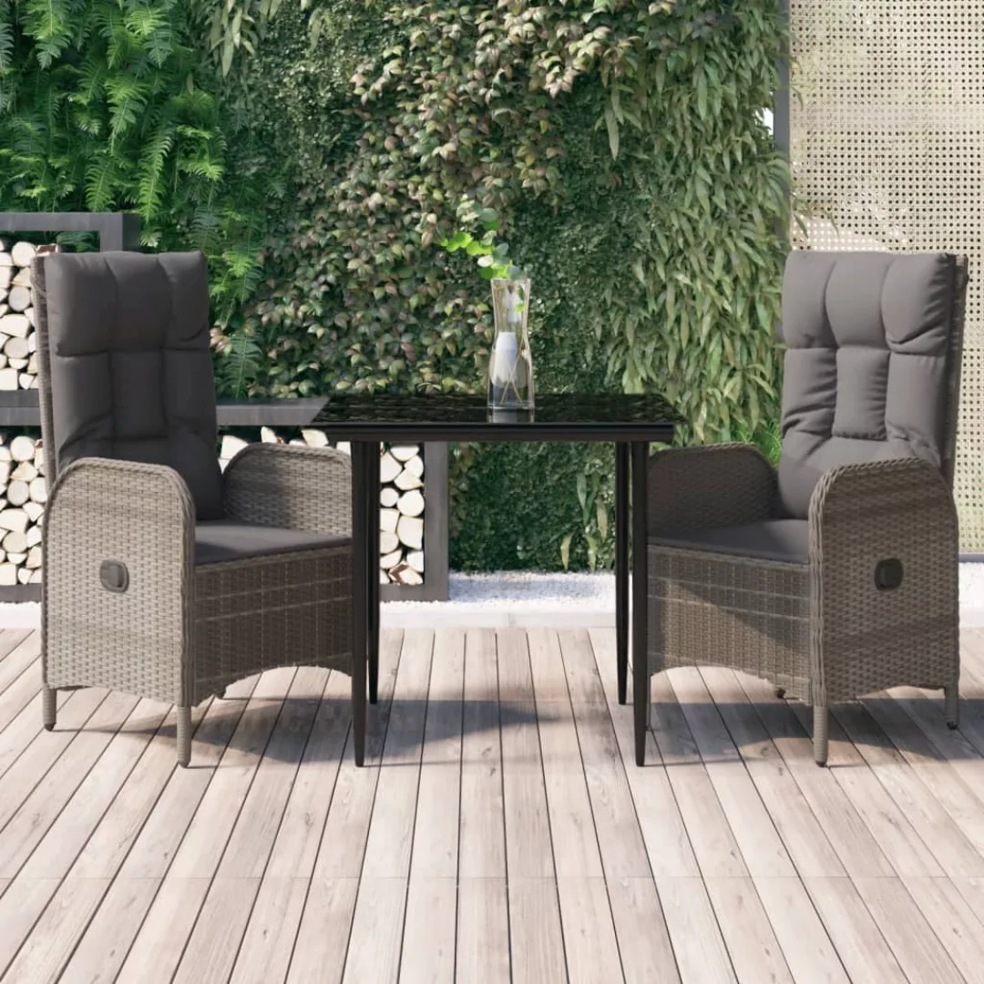 Vidaxl 3-tlg. Garten-lounge-set Mit Kissen Schwarz Grau Poly Rattan günstig online kaufen