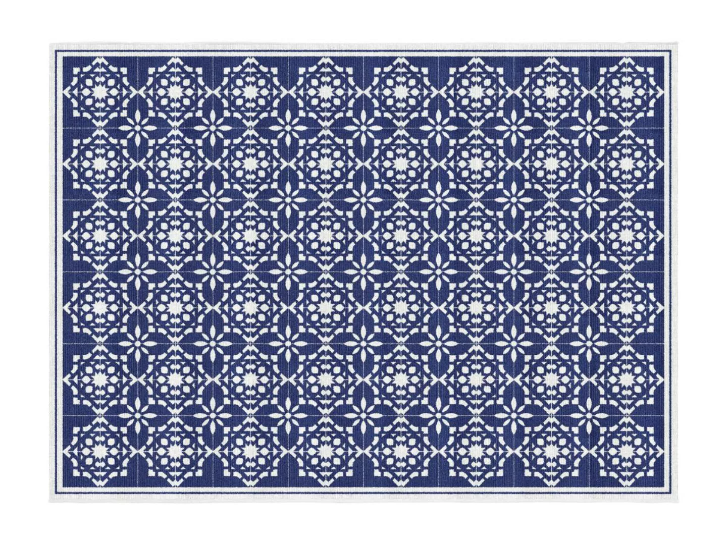 Teppich - Indoor oder Outdoor - Fliesen-Optik - 150 x 200 cm - Blau & Weiß günstig online kaufen