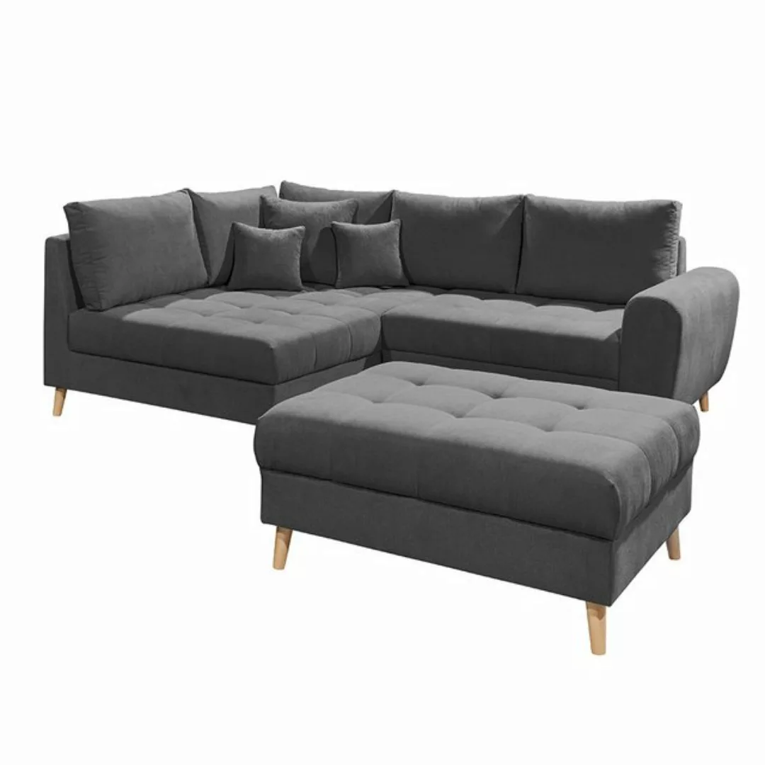 Lomadox Ecksofa AREZZO-09, anthrazit Polstergarnitur inkl. Kissen 249x94x17 günstig online kaufen