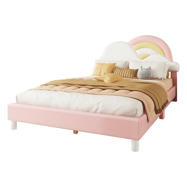 Odikalo Polsterbett Doppelbett CartoonBett PU Minimalistisch Rosa 90/140cm günstig online kaufen