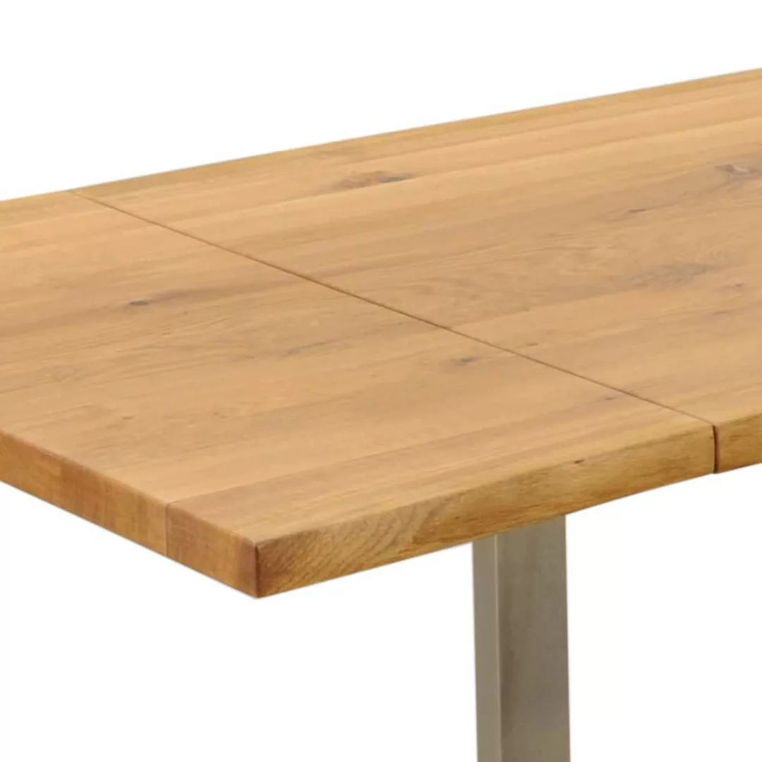 Massivholztisch aus Wildeiche Edelstahl Optik Metallgestell günstig online kaufen