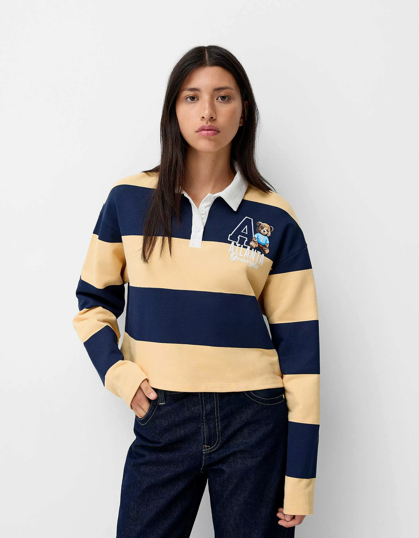 Bershka Langarmshirt Mit Polokragen Und Print Damen 10-12 Senffarbe günstig online kaufen