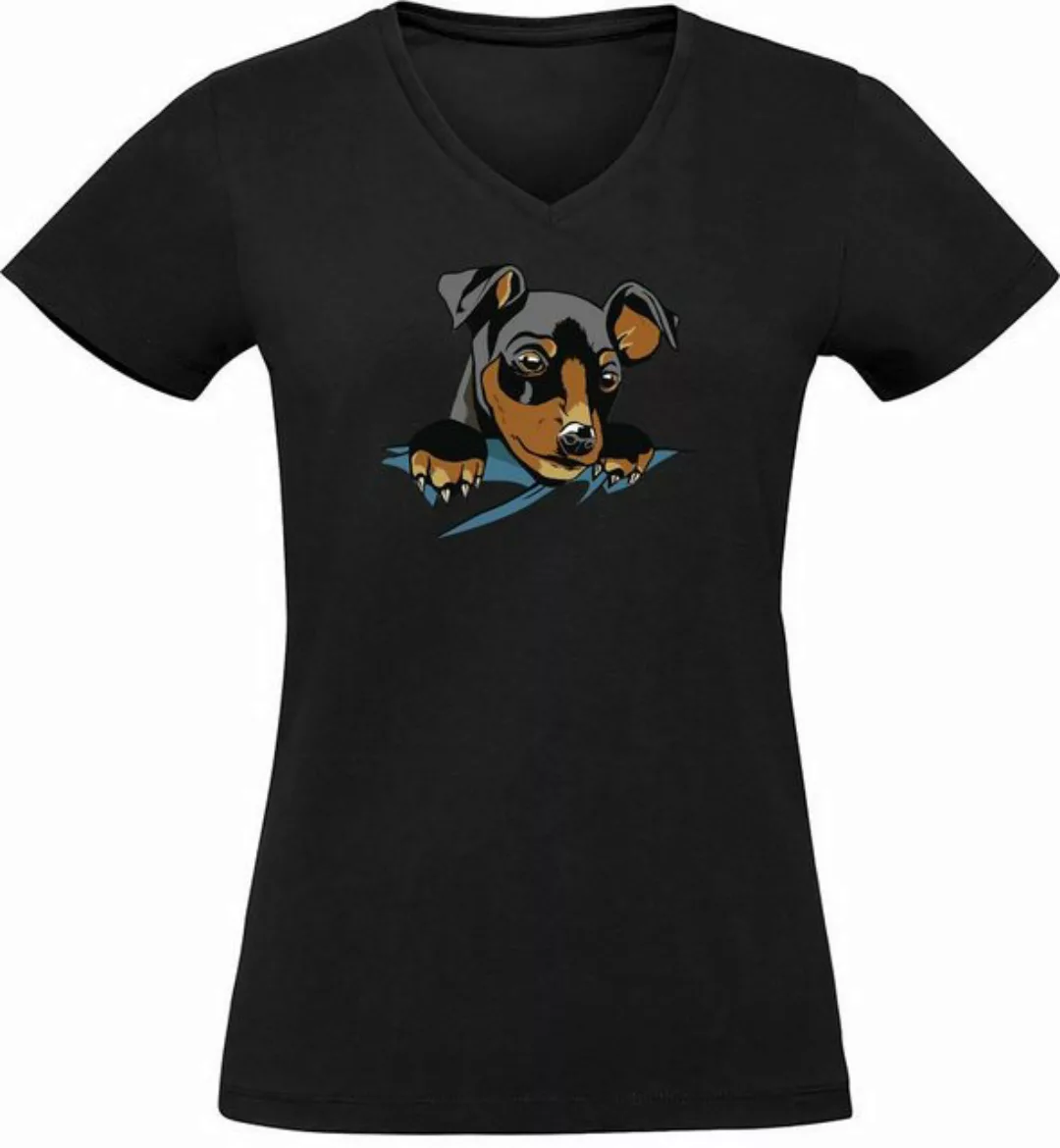 MyDesign24 T-Shirt Damen Hunde Print Shirt bedruckt - Süßer Hundewelpe V-Au günstig online kaufen