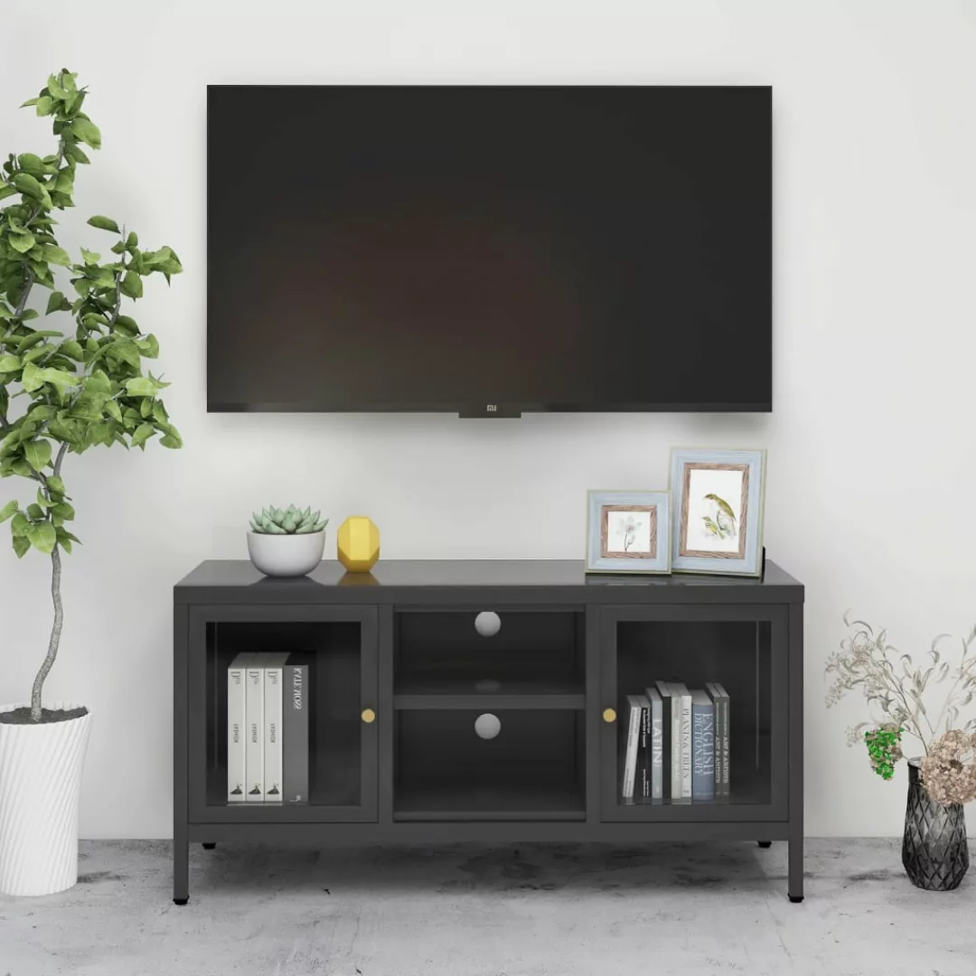vidaXL TV-Schrank TV-Schrank Anthrazit 105x35x52 cm Stahl und Glas Lowboard günstig online kaufen
