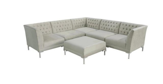 Xlmoebel Ecksofa Großes graues Ecksofa mit Hocker aus Textilstoff, 1 Teile, günstig online kaufen