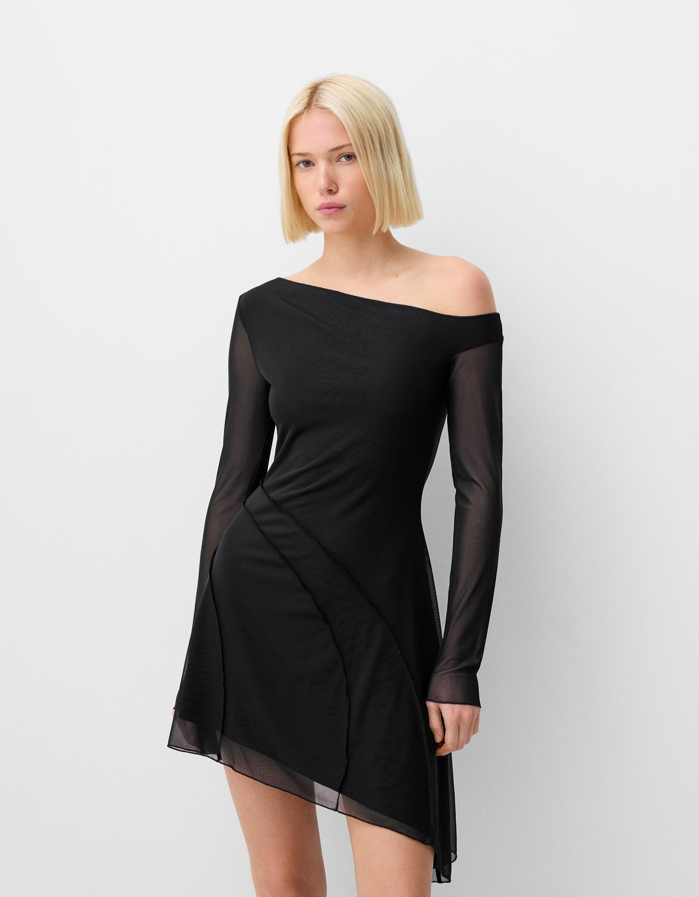 Bershka Asymmetrisches Minikleid Damen L Schwarz günstig online kaufen