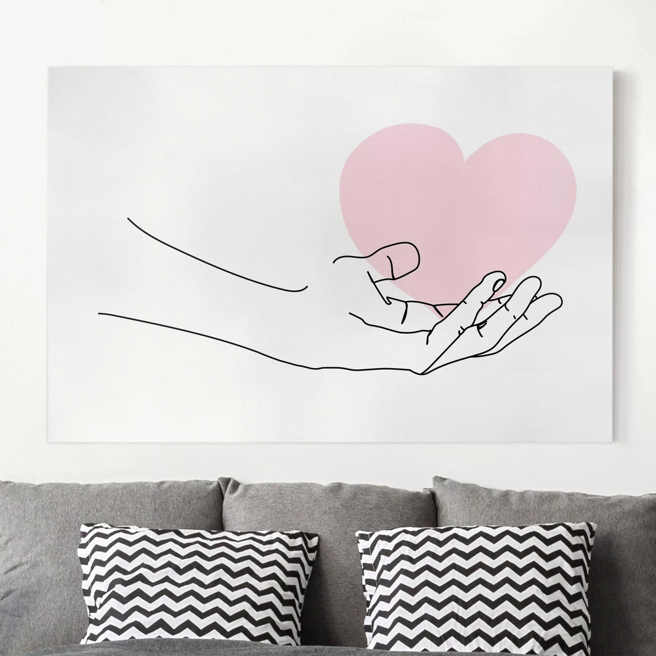 Leinwandbild - Querformat Hand mit Herz Line Art günstig online kaufen