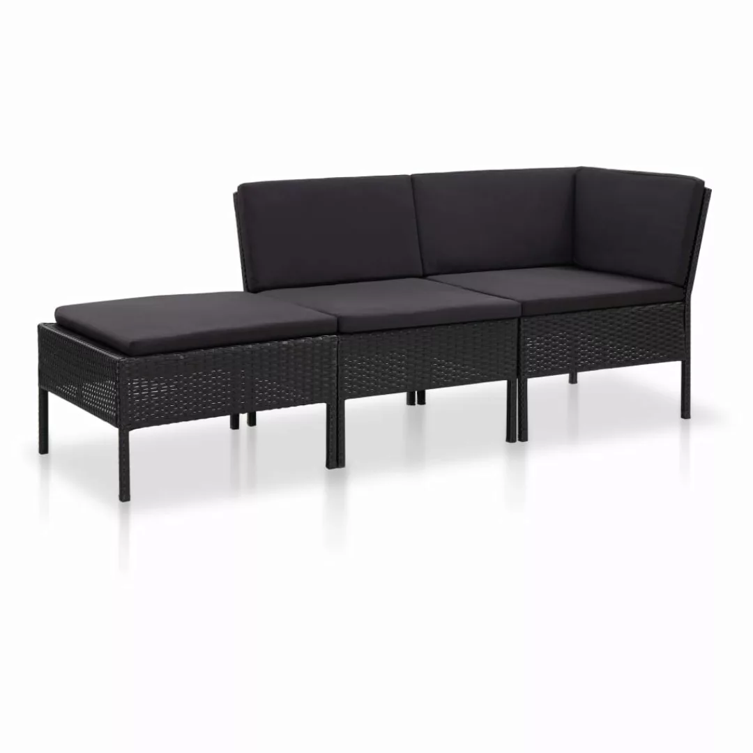 3-tlg. Garten-lounge-set Mit Auflagen Poly Rattan Schwarz günstig online kaufen