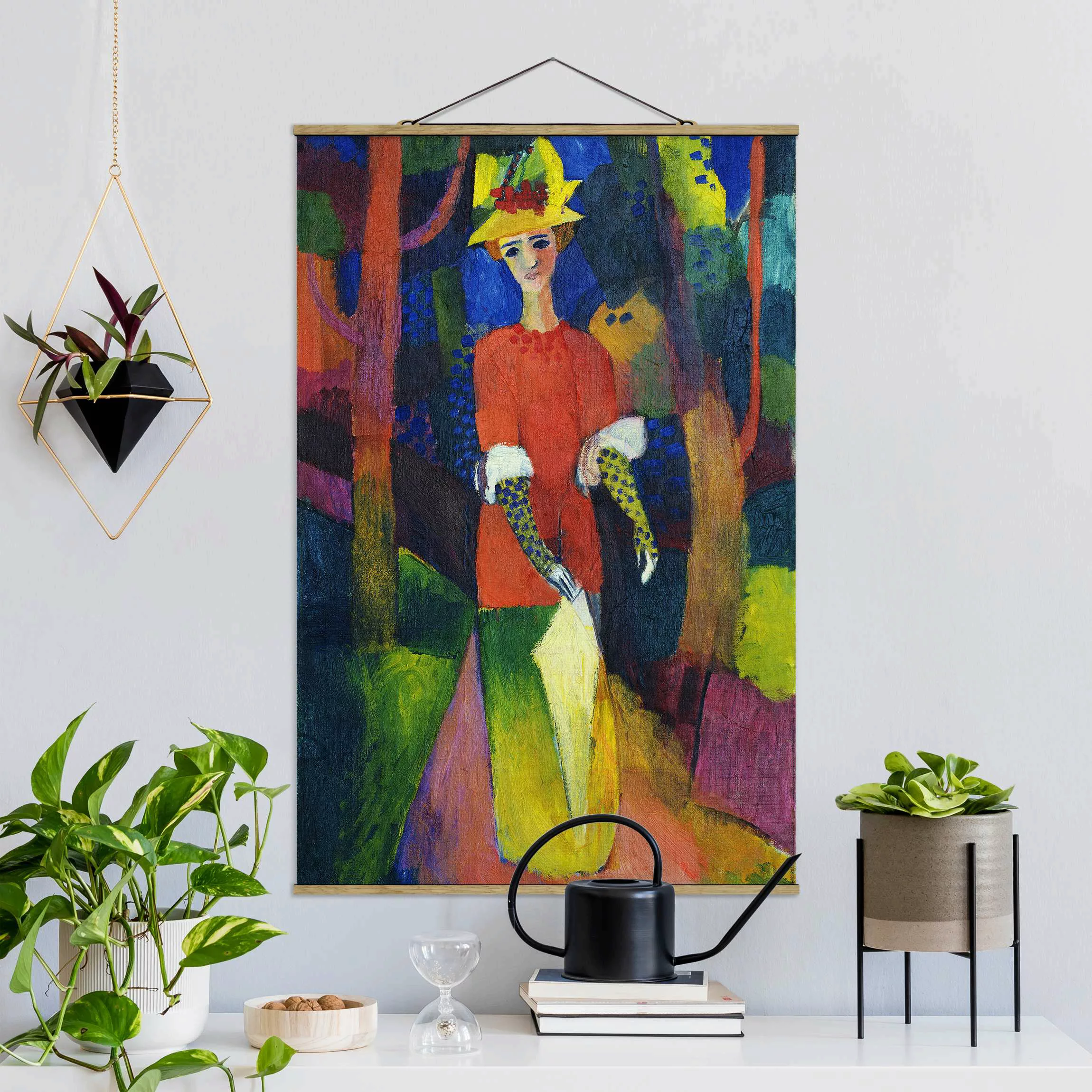 Stoffbild Kunstdruck mit Posterleisten - Hochformat August Macke - Dame im günstig online kaufen