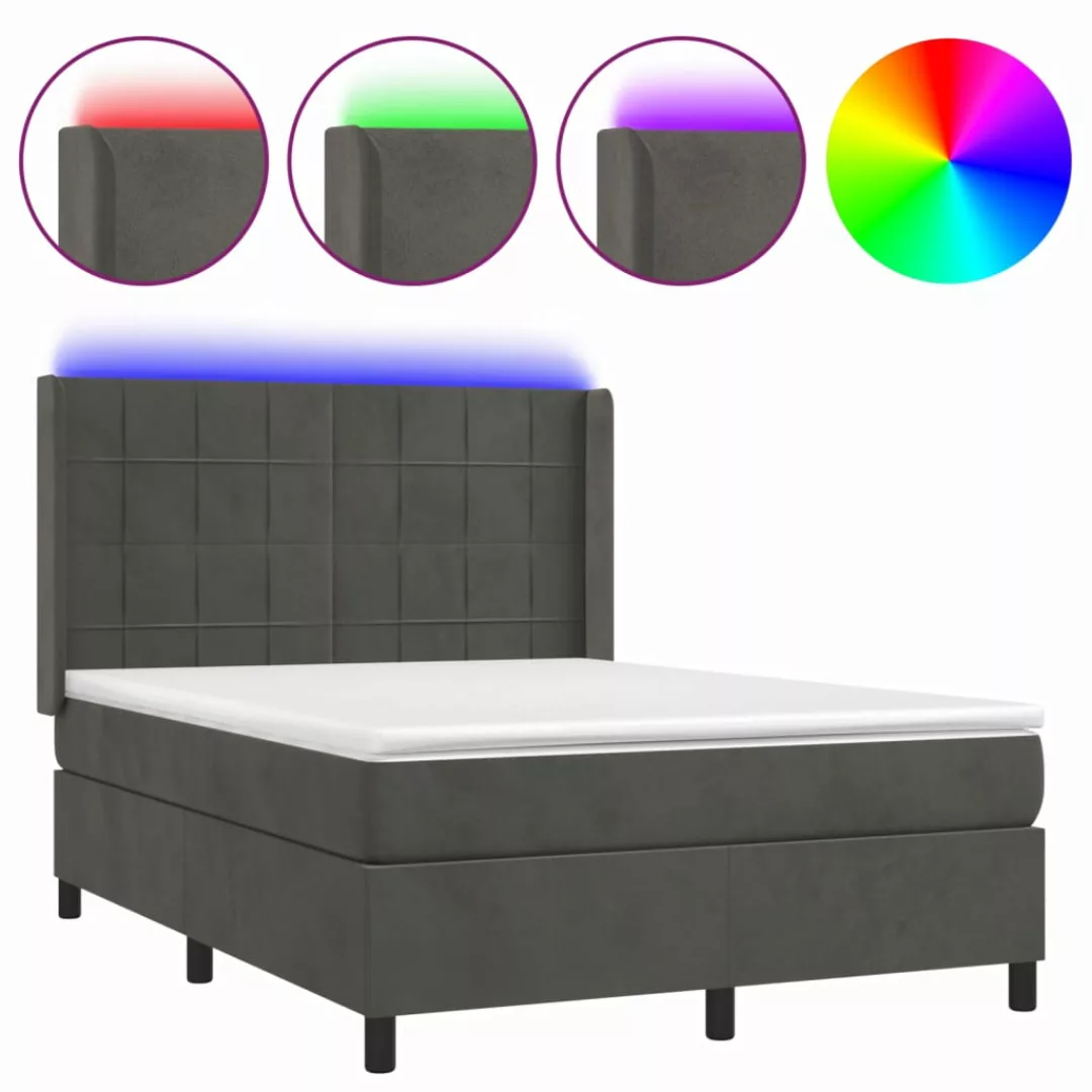 Vidaxl Boxspringbett Mit Matratze & Led Dunkelgrau 140x190 Cm Samt günstig online kaufen