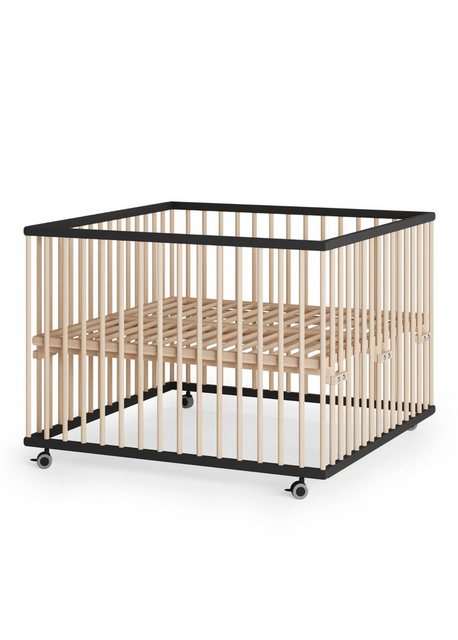 Sämann Babybett Laufgitter 100x100 cm mit Lattenrost schwarz/natur Premium günstig online kaufen