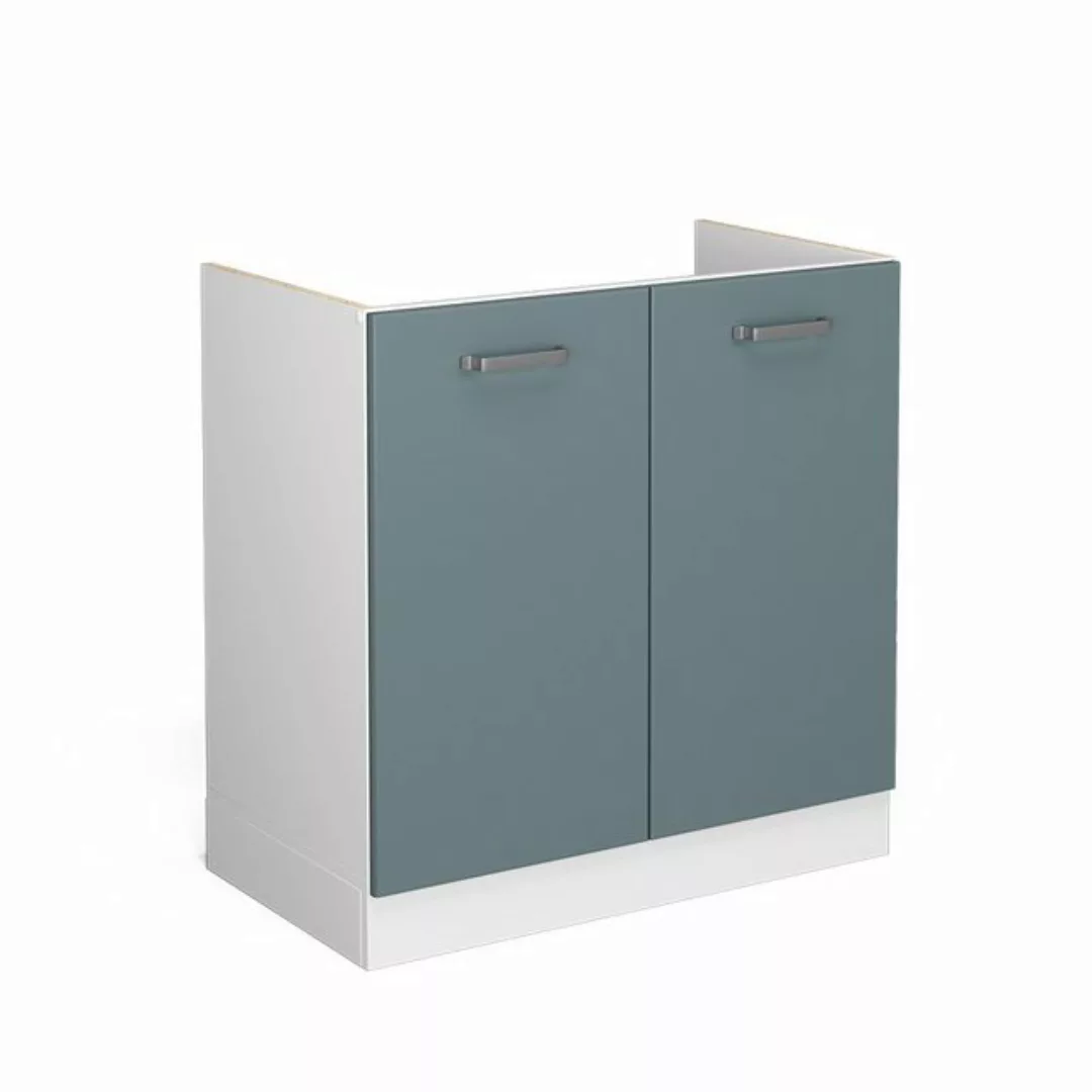 Livinity® Spülenunterschrank R-Line, Blau-Grau/Weiß, 80 cm, AP Anthrazit günstig online kaufen