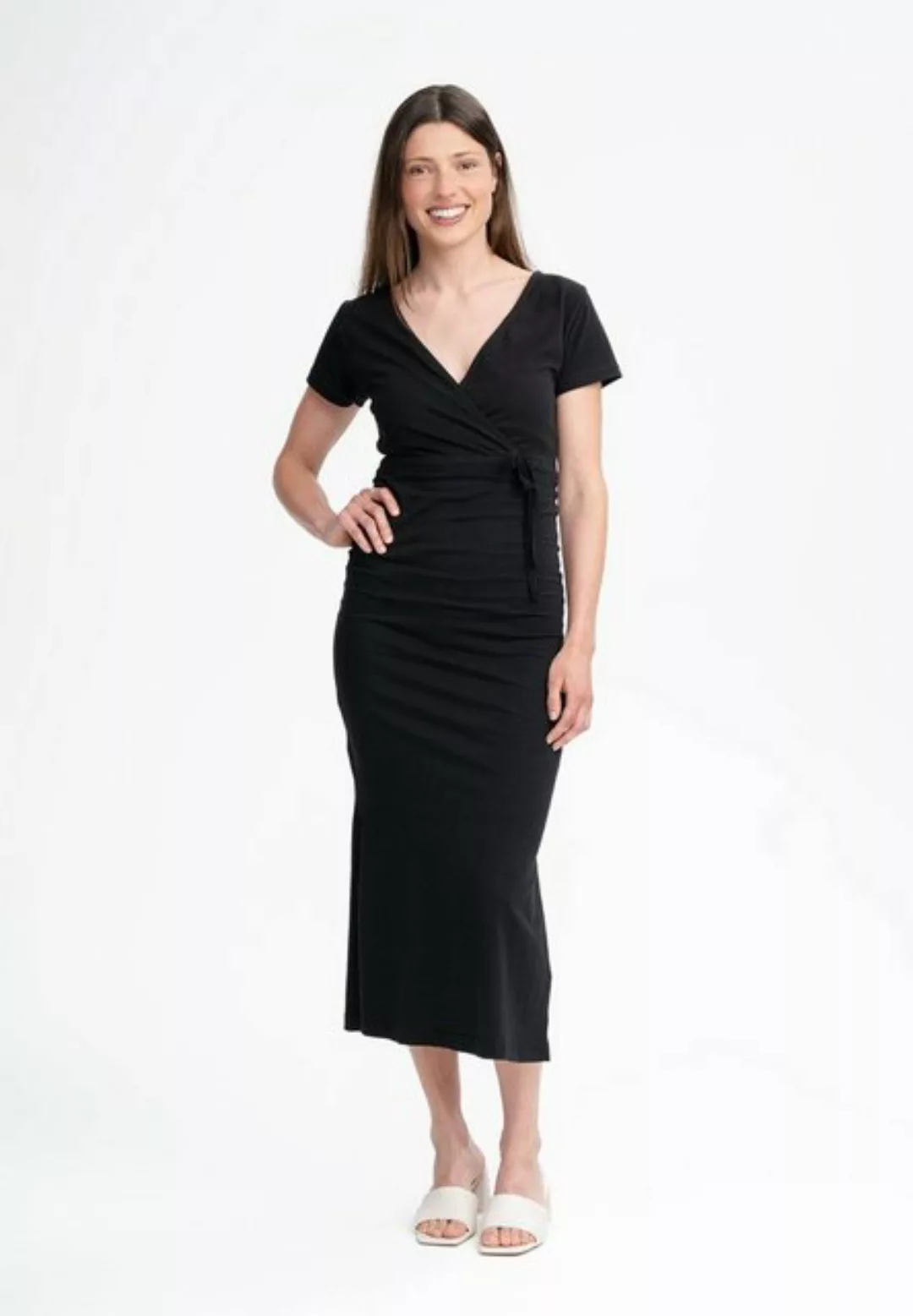 MELA Jerseykleid V-Neck Kleid lang SHREOSHI Bindegürtel günstig online kaufen